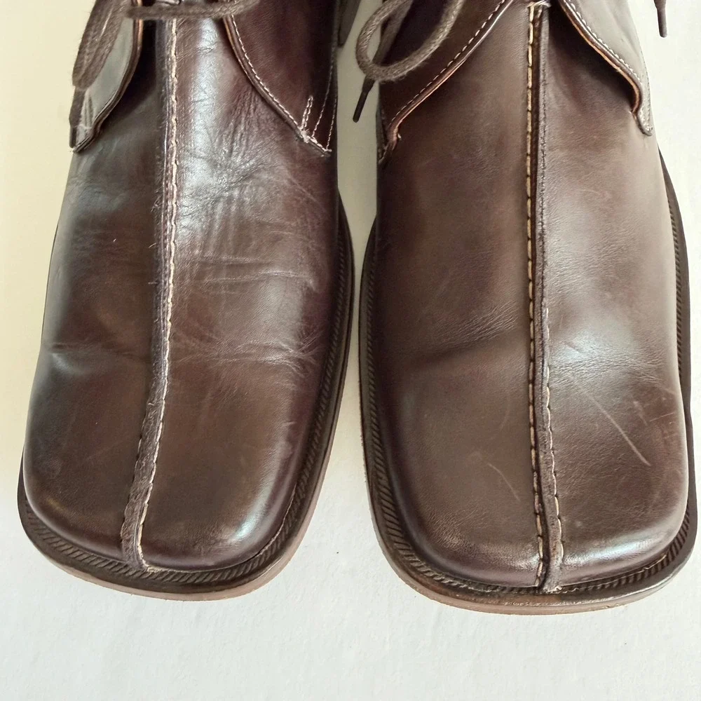 Kenneth Cole Y2K Brown Leather Chukka Boots 12 Italy Square Toe Euro Minimalist
